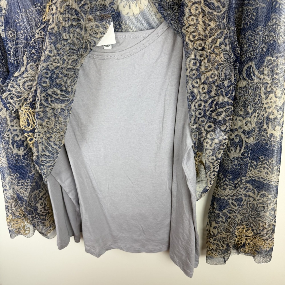 NWT Johnny Was Biya Mazzy Peasant Blouse Size 3X Francis Blue Mesh Embroidered - Picture 5 of 14